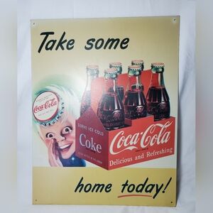 Coca Cola Take Some Home Today Vintage Metal Sign Retro Bottlecap